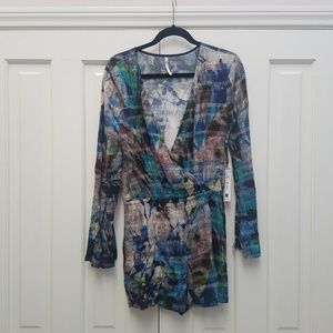 Printed Long Sleeve Crossover Romper